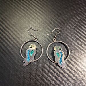 Turquoise Parrot Silver Earrings